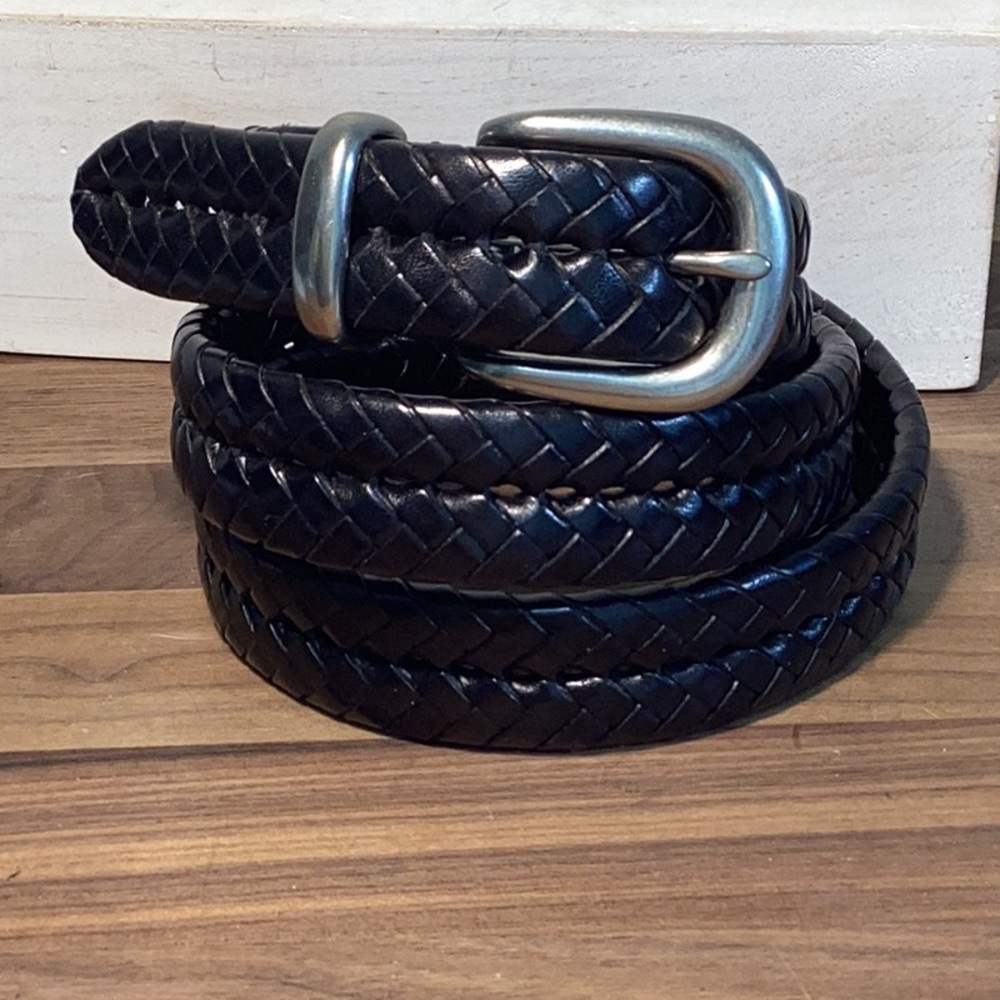 Coach 5922 Black Braided Woven Leather Silver Buckle Vintage Belt Size 42 Unisex